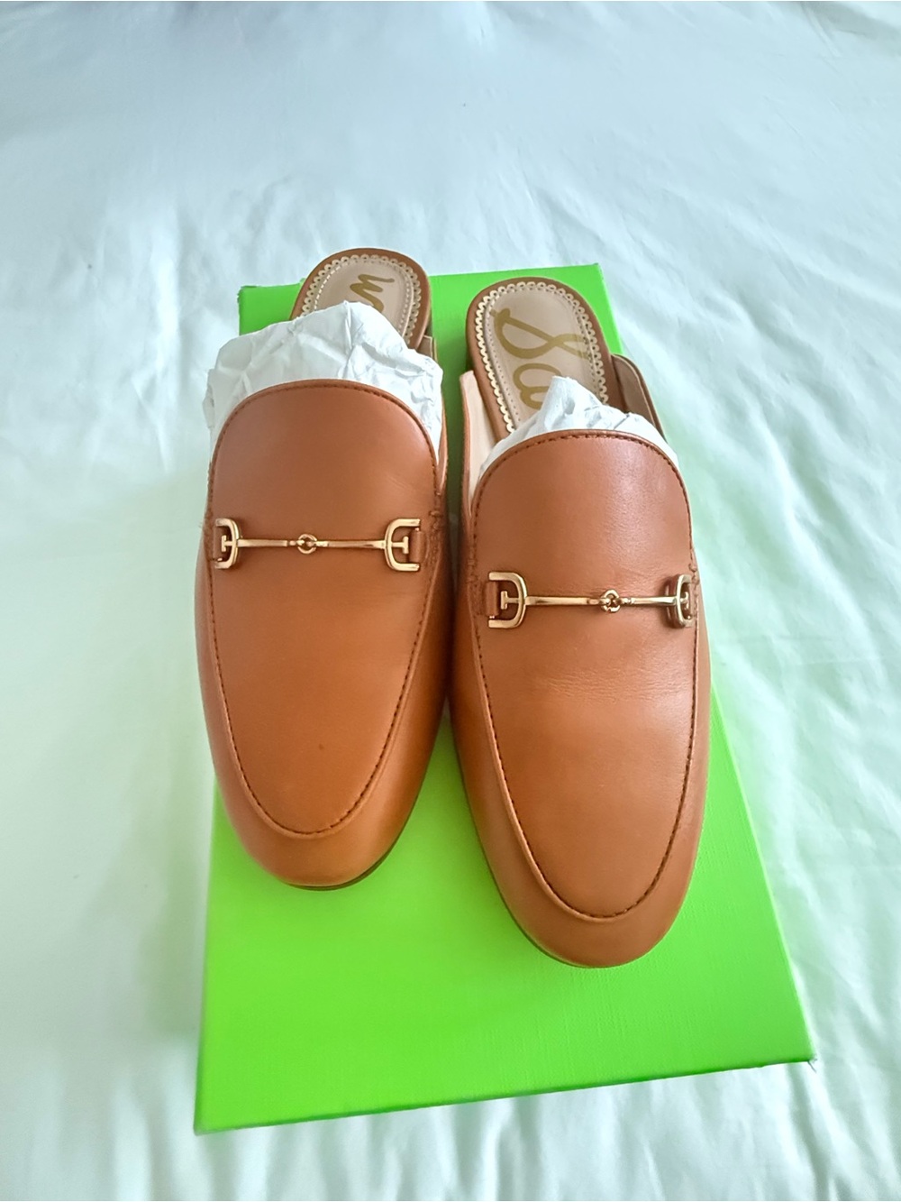 Sam Edelman Linnie Bit Mule in Cognac/Tan Brown Leather with Gold Hardware